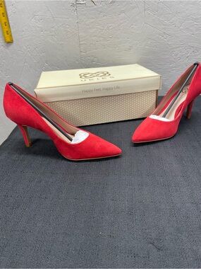 Ukies Anya tomato red suede leather heels
